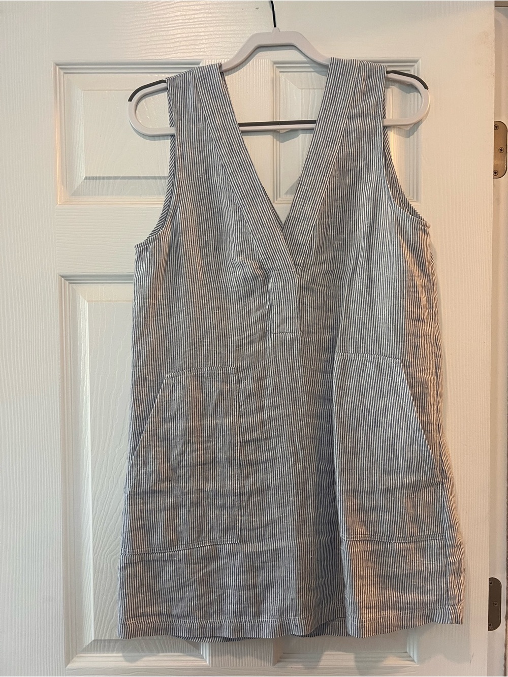 Faherty Blue and White Striped Sleeveless V-Neck Mini Dress